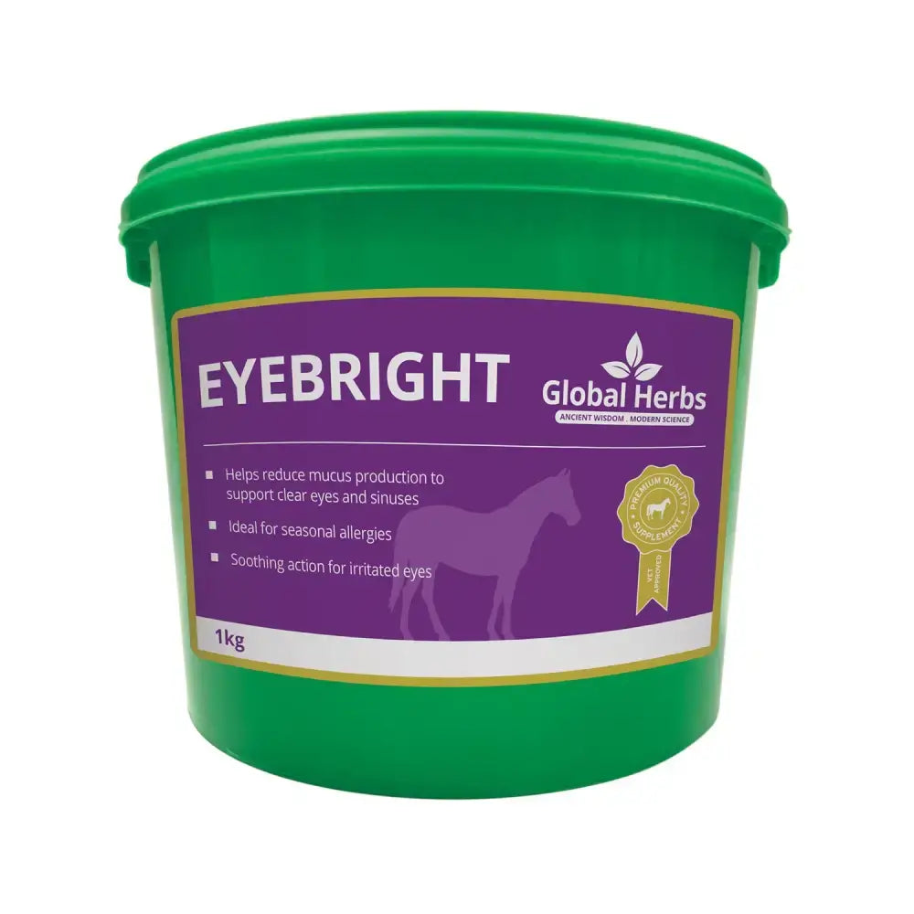 Green plastic tub of global herbs eyebright supplement 1kg for natural eye health from herbs eyebright collection