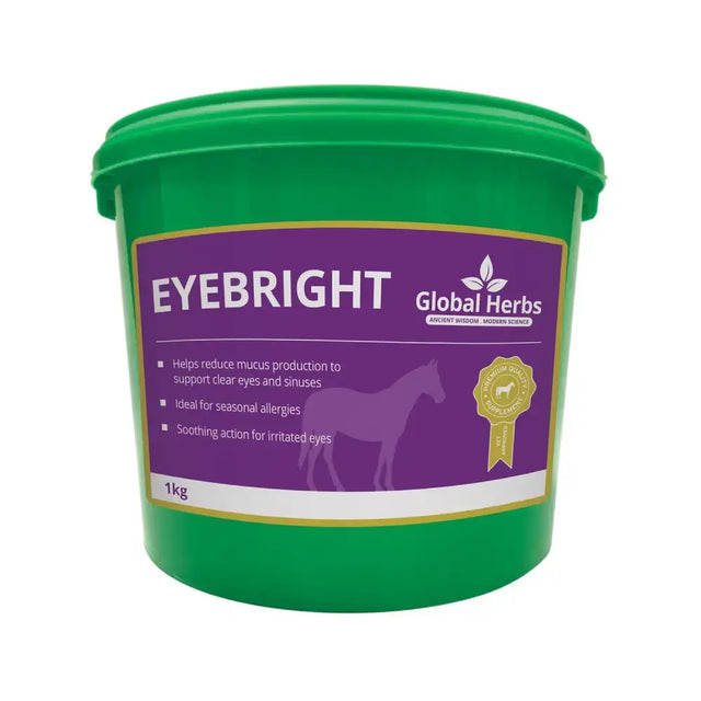 Green plastic tub of global herbs eyebright supplement 1kg for natural eye health from herbs eyebright collection