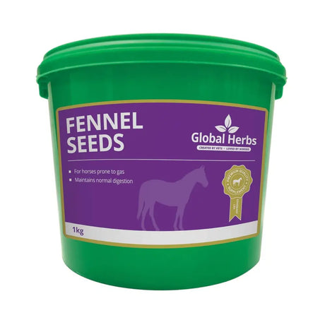 Green plastic bucket of global herbs fennel seeds 1kg ideal as a seeds horse supplement for health benefits