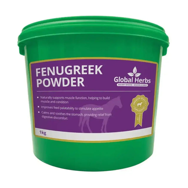 Green plastic bucket of global herbs fenugreek powder 1kg containing herbs fenugreek powder for cooking and health