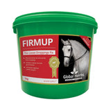 Green plastic bucket of global herbs firmup 1kg herbal supplement helps firm loose droppings for healthy droppings