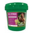 Green plastic tub of global herbs flyfree natural anti-fly supplement insect repellent supplements for horses