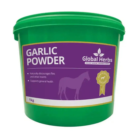 Green plastic bucket of global herbs garlic powder 1kg perfect for healthy skin condition and to encourage normal breathing