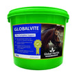 Bright green plastic bucket containing global herbs globalvite 3kg equine supplement to hydrate horse’s body with amino acids