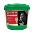 Green plastic bucket of global herbs gut support 1kg probiotic herbal supplement for horses providing herbs gut support