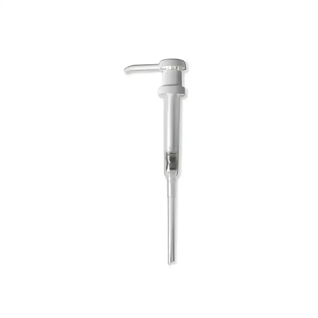White plastic liquid dispenser with sleek minimalist design and long slender spout for global herbs pump accurate 25ml dose