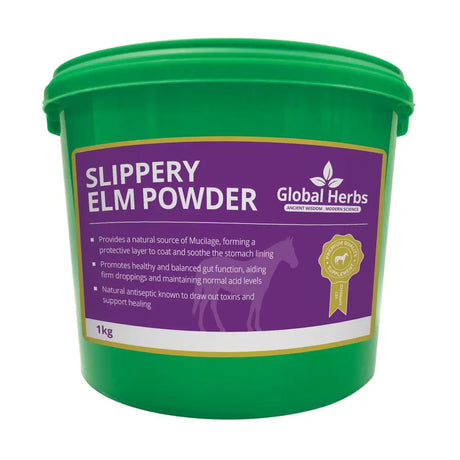 Green plastic bucket of global herbs slippery elm powder 1kg for maintaining normal acid and digestive health