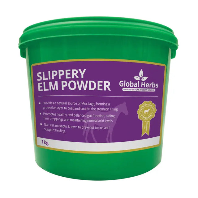 Green plastic bucket of global herbs slippery elm powder 1kg for maintaining normal acid and digestive health