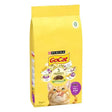 Yellow bag of purina gocat adult chicken duck chicken cat food with orange tabby image for cat comp duck product