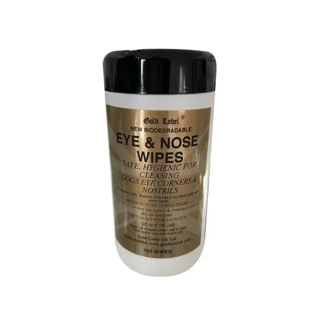 Gold label canine eye and nose wipes container with gold label soothing witch hazel for dogs white body black lid