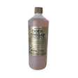 A 1 liter bottle of gold label cider vinegar with translucent pinkish liquid and gold cap for laminitic horses