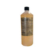 A 1 liter transparent plastic bottle of golden yellow gold label cod liver oil by inlanco for horses with a black cap