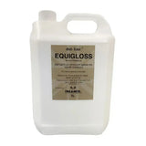 White plastic jug of gold label equigloss with citronella 5l for instant shiny coat that helps prevent stains