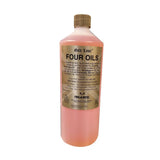 A 1-liter translucent pink bottle of gold label four oils with gold cap and beige label featuring evening primrose oil and linolenic acid