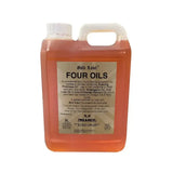 Orange plastic jug with white handle and cap labeled gold label four oils by trilanco featuring evening primrose oil and linolenic acid