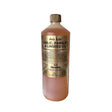 A 1-liter gold label garlic parsley and linseed oil bottle with a gold-colored cap and label for cooking use