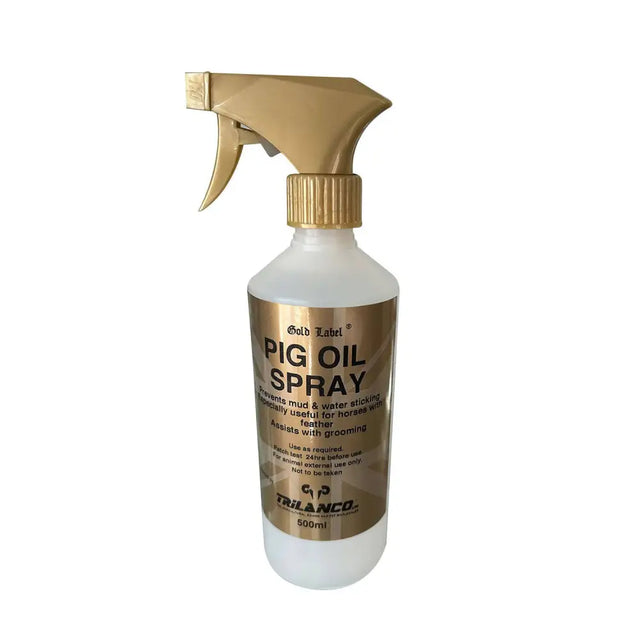 Gold label pig oil spray 500ml transparent bottle with gold nozzle helps prevent mud fever and cracked heels