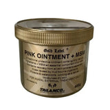 Gold label pink ointment plus msm in a 400g beige container with ribbed gold lid featuring a reformulated traditional pink label