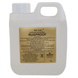 White plastic jug with handle and cap labeled gold label rugproof for canvas fabric rugs and horse rug treatments