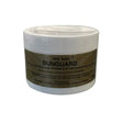 White cylindrical container of gold label sunguard herbal sunscreen for horses with olive-green label for horse care