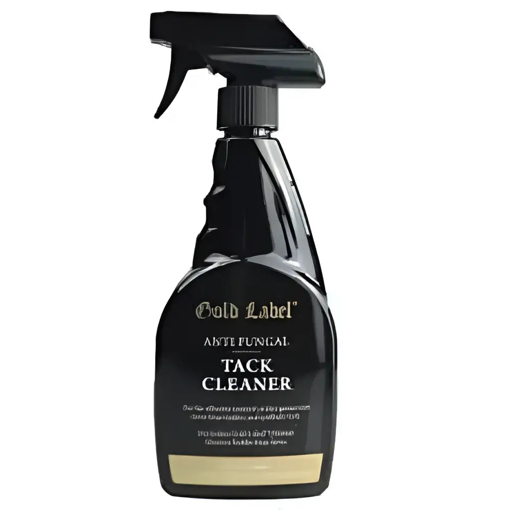 Black plastic spray bottle with black trigger labeled bold label anti-fungal tack cleaner for gold label ultimate use