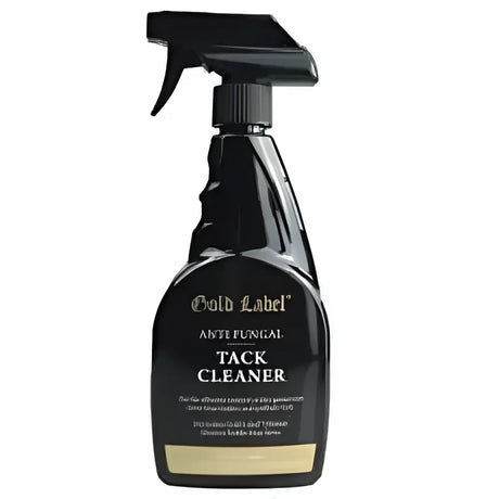 Black plastic spray bottle with black trigger labeled bold label anti-fungal tack cleaner for gold label ultimate use