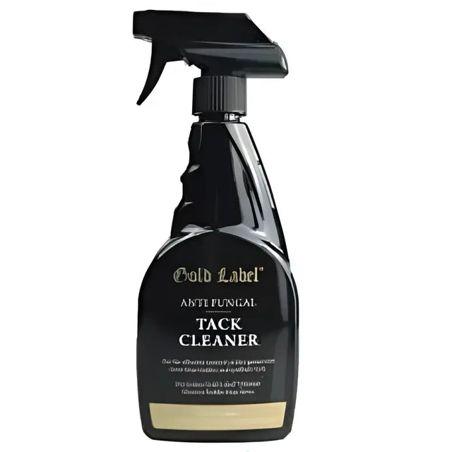 Black plastic spray bottle with black trigger labeled bold label anti-fungal tack cleaner for gold label ultimate use