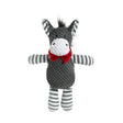 Gray knitted good boy cuddle donkey plush with striped limbs white textured face and red bow tie cuddle friend donkey