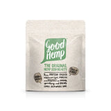 Good hemp company original hemp seed hearts in a light beige textured resealable pouch with green and black text