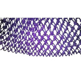 Purple knitted mesh fabric with diamond pattern on greedy gannet small piggy small holed hay nets