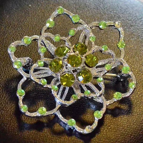 Green Crystal and Silver Effect Rose Stock Pin Western Counties Competition Accessories Barnstaple Equestrian Supplies