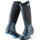 Black and teal grubs rideline waterproof rubber riding boots with hard toe rubber sole and padded upper for comfort