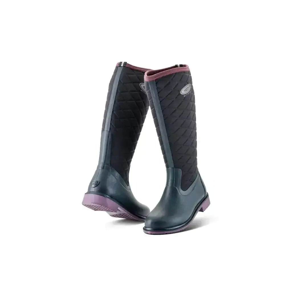 Dark green quilted grubs skyline boots with purple trim and sole perfect for country style riding boots