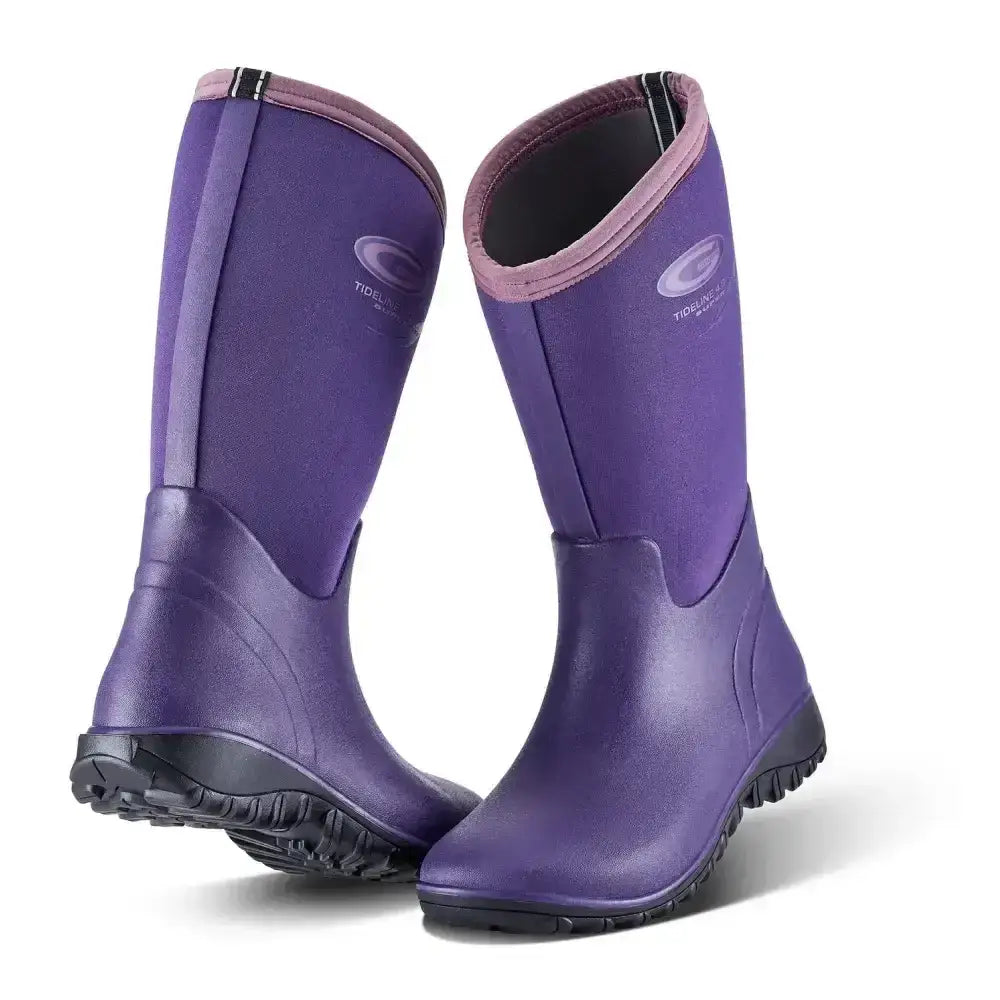Purple grubs tideline waterproof yard boots with pink lining and black soles ideal for yard work in plum color