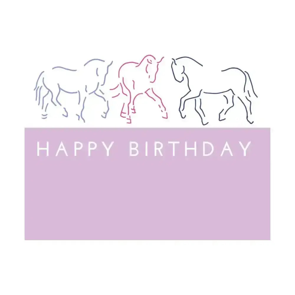 Minimalist lavender gubblecote beautiful birthday card with delicate gray and pink horses from the whimsy range original designs