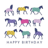 A gubblecote beautiful greetings card featuring original designs of colorful stylized horses from the whimsy range