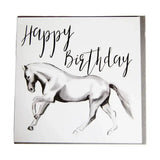 A white and gray horse watercolor on a square birthday card from gubblecote beautiful original designs whimsy range