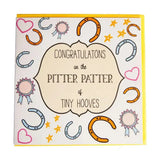 A gubblecote beautiful square greeting card with cream center yellow border and whimsical horseshoes and hearts design