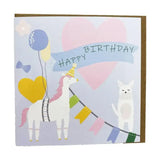 A gubblecote beautiful greetings card from the whimsy range featuring a white llama with pink mane and party hat