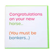 A white greeting card with a lime green border and colorful congratulations text from the gubblecote humourous card range
