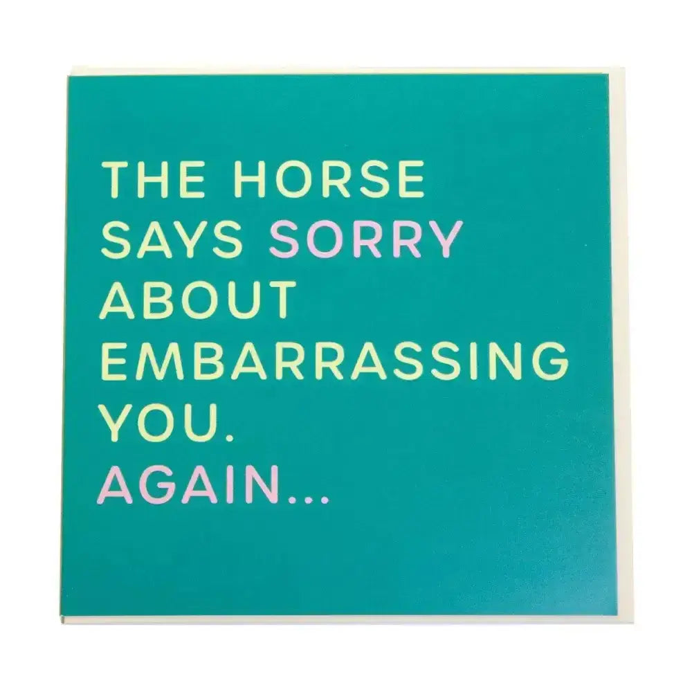 Teal square card from gubblecote humourous wordy range with playful light yellow and pastel pink text message