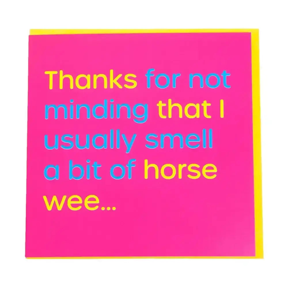 A vibrant pink gubblecote humourous card from the wordy range with a yellow border and cheeky multicolored text