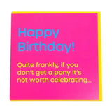 Vibrant pink gubblecote humourous card with yellow border and blue gold text from the gubblecote wordy range