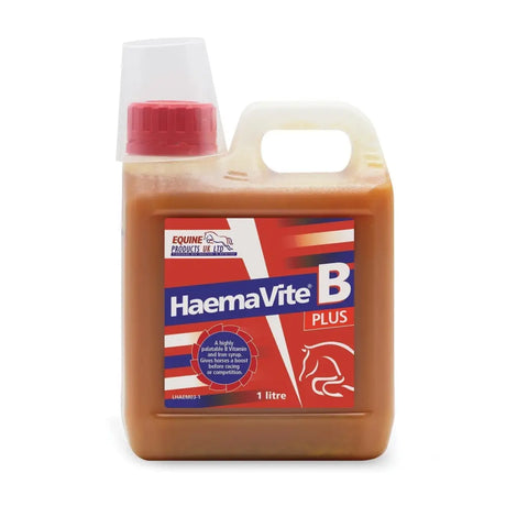 A 1 litre translucent bottle of haemavite b plus with reddish brown appetising syrup base for healthy blood levels