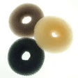 Three small shaped ring hair buns in brown beige and black foam texture for buns hair styling