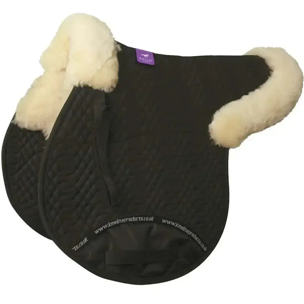 Black quilted half lined gp numnah with cream sheepskin trim and clear spine for high wither movement