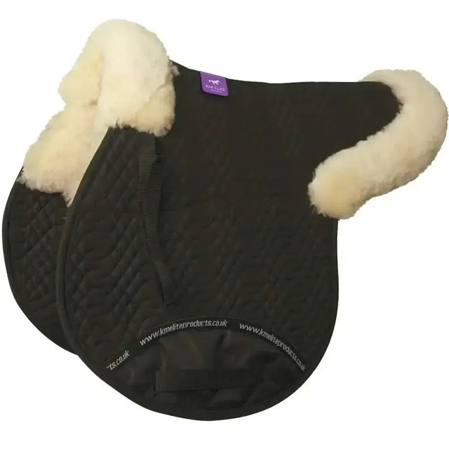 Black quilted half lined gp numnah with cream sheepskin trim and clear spine for high wither movement