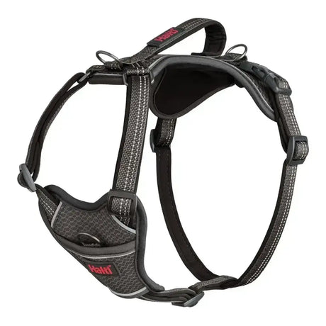 Black and gray halti anatomy harness grey with reflective stripes and adjustable straps for safe dog walking