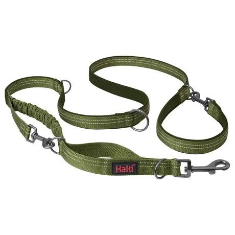 Olive green halti anatomy multi lead dog leash with reinforced fabric and durable metal hardware for strong control