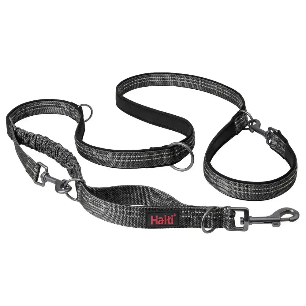 Black halti anatomy multi lead grey dog leash with reflective stripes and sturdy metal hardware for safe walks